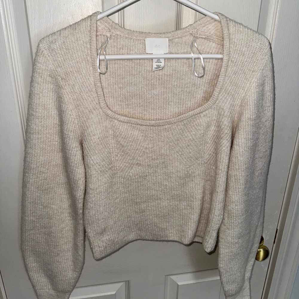 Cream Fine Rib Knit Sweater - Picture 6 of 10